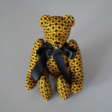 Peluche artisanale Ours en tissus jaune et noir Taille 25 cm - NEUF