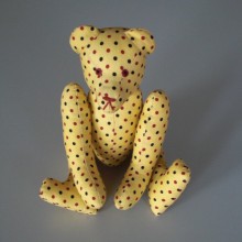 Peluche artisanale Ours en tissus jaune a pois Taille 25 cm - NEUF
