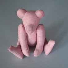 Peluche artisanale Ours en tissus rose Taille 25 cm - NEUF