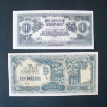 Billet de banque : 1 et 10 Dollars MALAISIE JAPON 1942