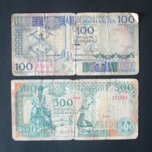 Billet de banque : 100 et 500 Shillings SOMALIE 1983 et 1989