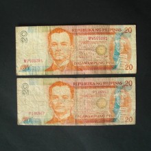 2 Billets de banque : 20 Piso des PHILIPPINES 1986