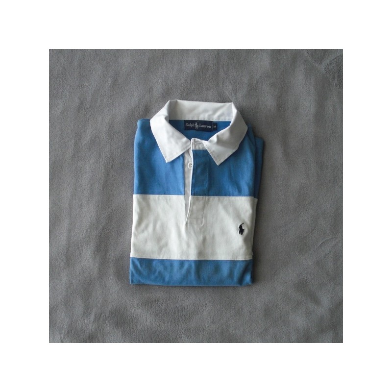 Un polo a manches longues bleu & blanc de marque Ralph ...