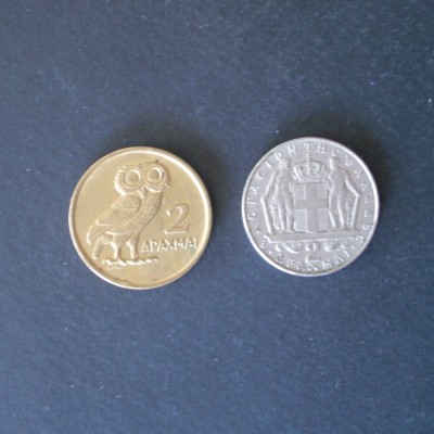2 pièces de 2 Drachmes de GRECE de 1967 et 1973