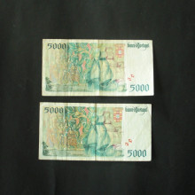 2 Billets de banque : 5.000 Escudos PORTUGAL 1995