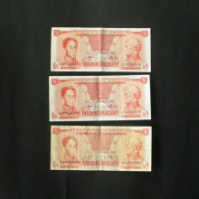 3 Billets de banque : 5 Bolivares VENEZUELA 1989