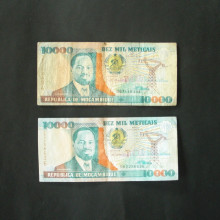 2 Billets de banque : 10.000 Meticais MOZAMBIQUE 1991