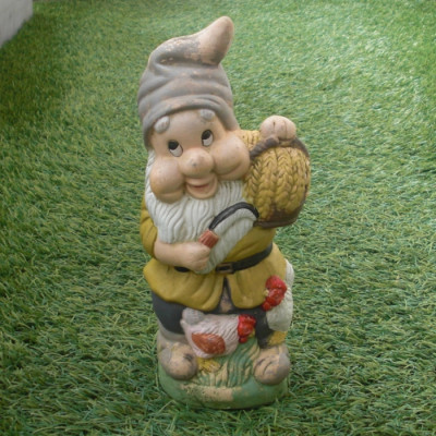 Ancien Nain De Jardin Joyeux De Disney En Terre Cuite En Taille 24 Cm