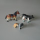 Trois figurines : Cheval, Vache et Chien Saint Bernard