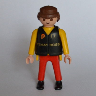 PLAYMOBIL Homme avec gilet TEAM BOSS en Jaune Noir et Rouge de 1990