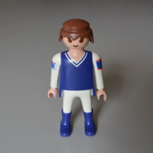 PLAYMOBIL Homme châtain avec t-shirt col V en Bleu et Blanc de 1992