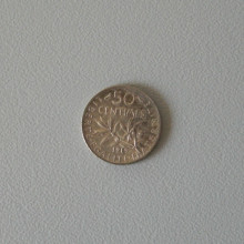 pièce 50 centimes de Franc FRANCE de 1919