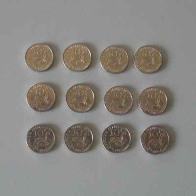 Lot de 12 pièces 10 Francs FRANCE de 1986