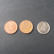 3 pièces 1 et 10 Cents CANADA de 1970-2002