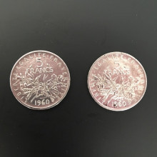 2 Pièces 5 Francs argent la semeuse FRANCE 1960